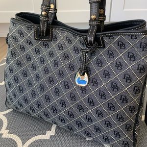 Dooney & Bourke signature canvas and black leather bag